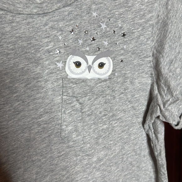 Kate Spade New York Broome Street Heather Gray Owl Stars Cotton Tee Size Large - Picture 3 of 7